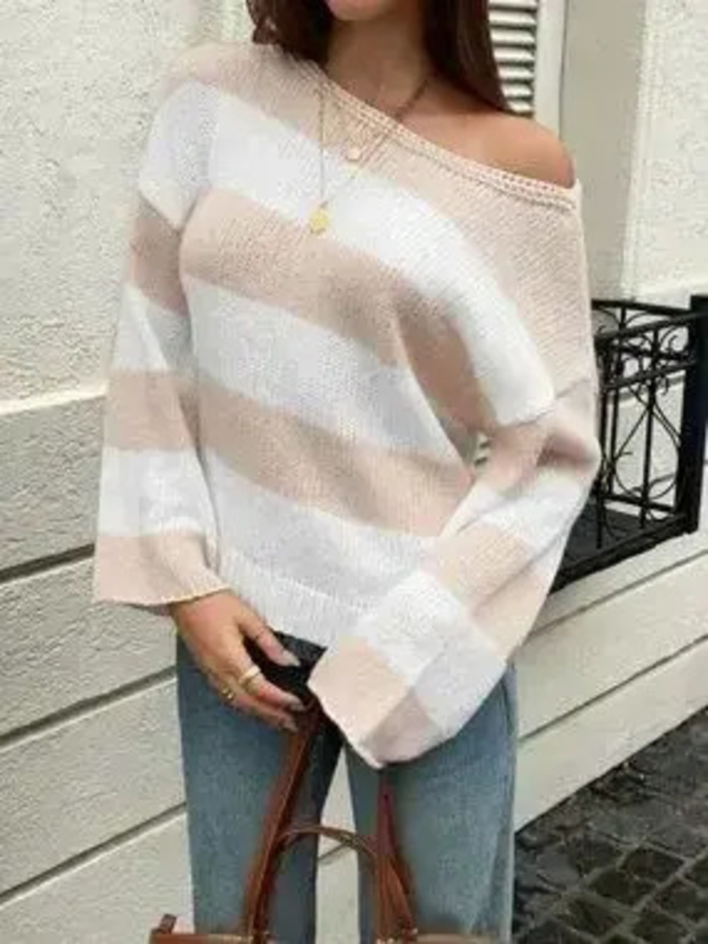 Striped Knit Boat Neck Sweater - Picture 4 of 6